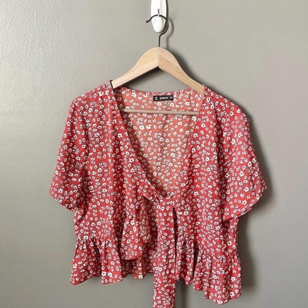BOGO FREE!! Shein womens floral wrap tie crop top